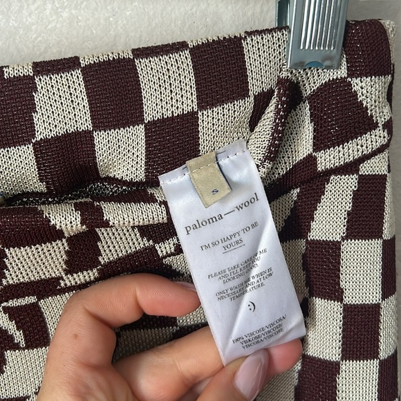 Paloma Wool Orinocco pants checkered aubergine flare strech size small - Picture 9 of 11